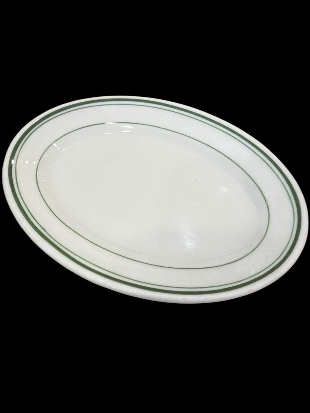 Vintage Jackson China Green Band Ironstone Oval Restaurant Ware Relish Dish USA